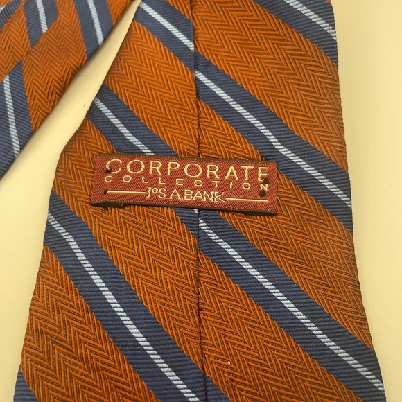 Jos A Bank Corporate Collection Silk Herringbone Stripe Necktie Brown Blue Men's - Picture 2 of 5